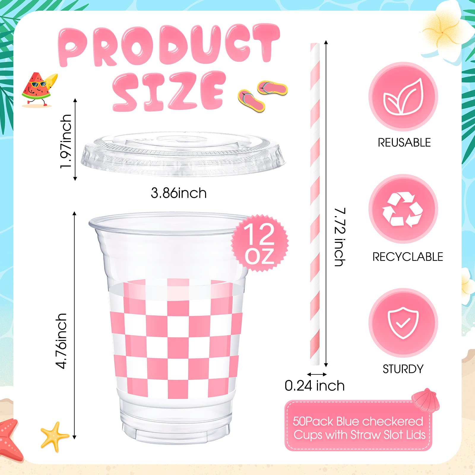 Amazon.com: meekoo 50 Sets Pink Gingham Party Cup with Flat Lids