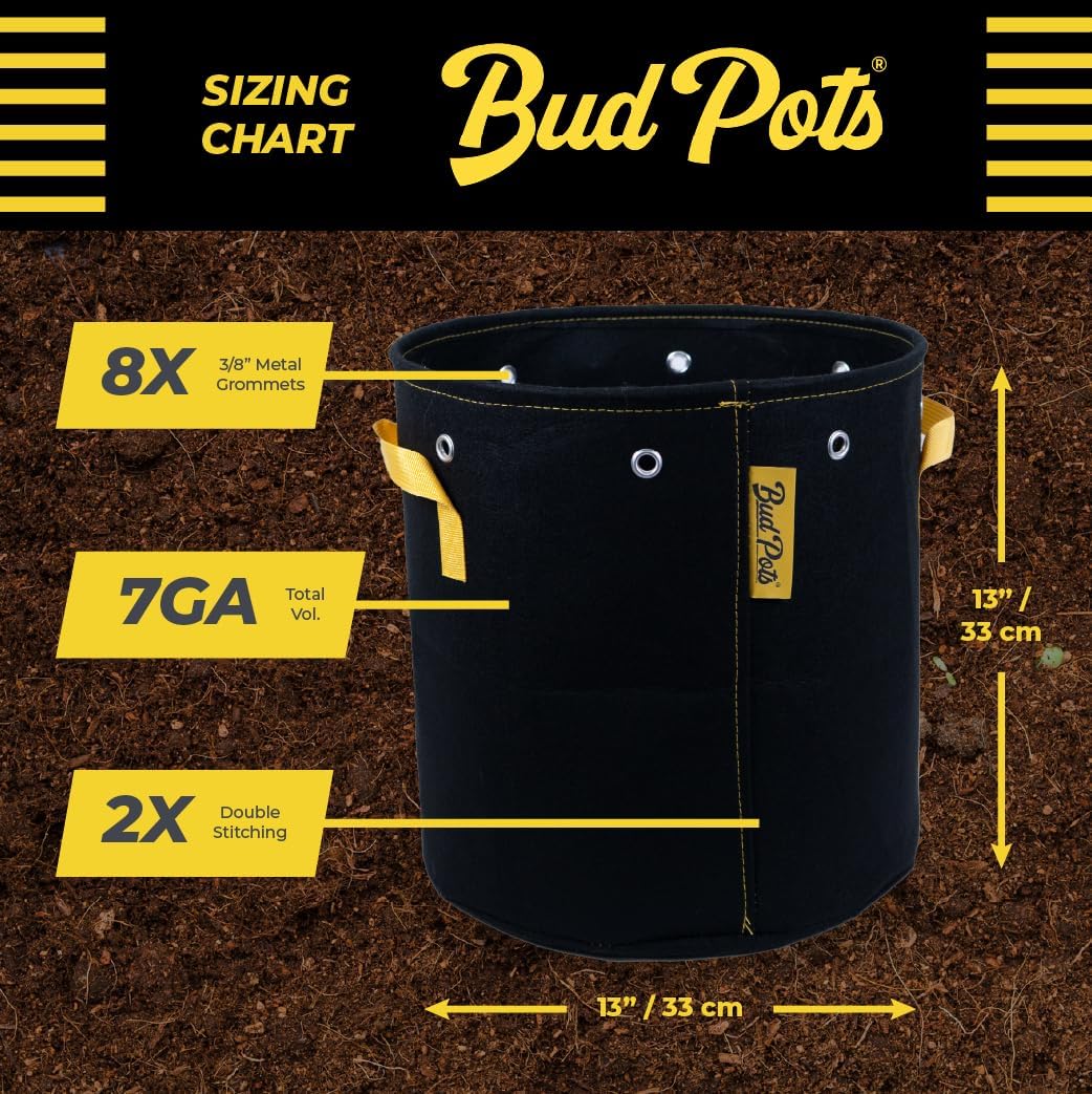 BudPots for Optimal Plant Growth | 7 Gallon Fabric Pots (26.5L) | 4-Pack | Metal Reinforced Rim - Sturdy & Never Collapses | Promotes Dense & Healthy Roots | Low Stress Training | Reusable - Image 7