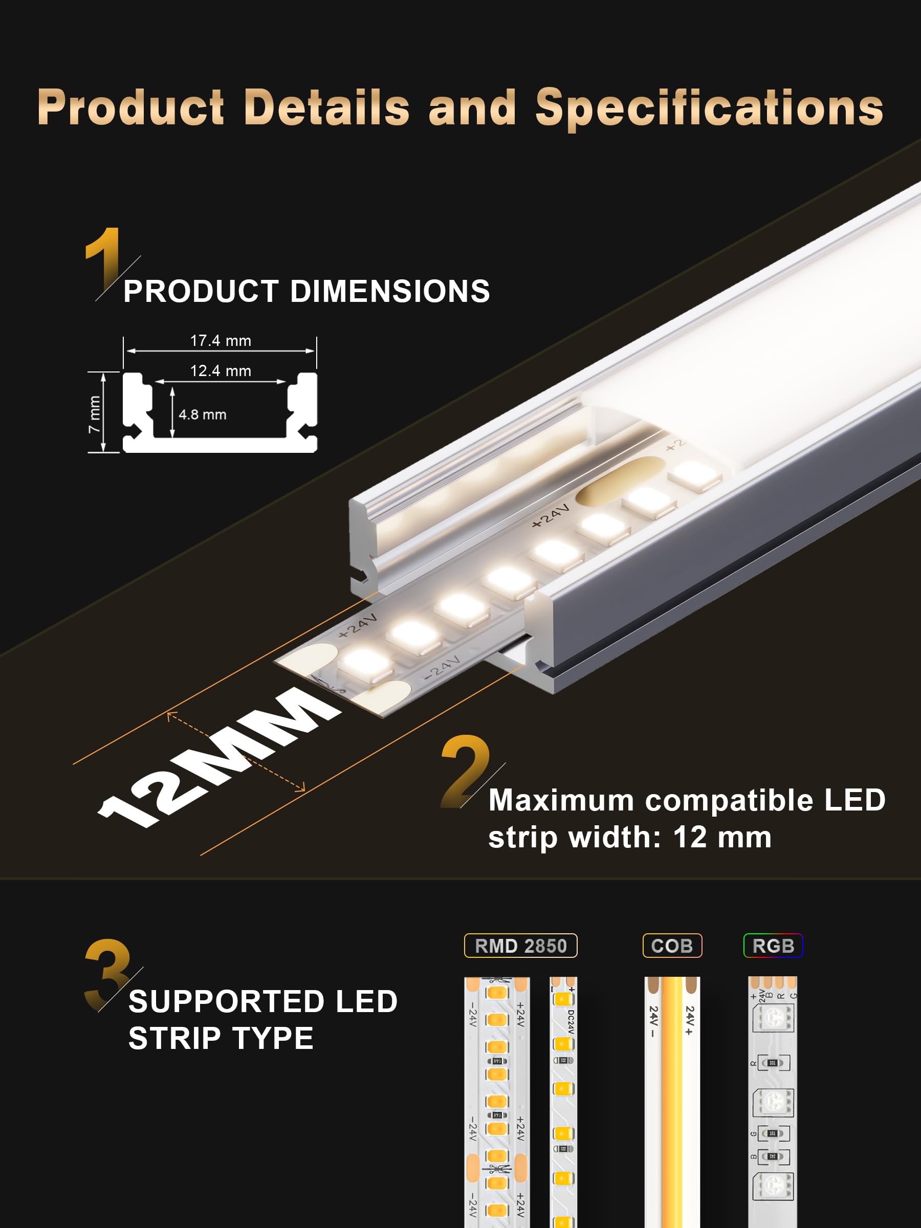 Profile aluminiowe do taśm LED 3 (20 x 20 mm U-Form, 10 × 2 metry)