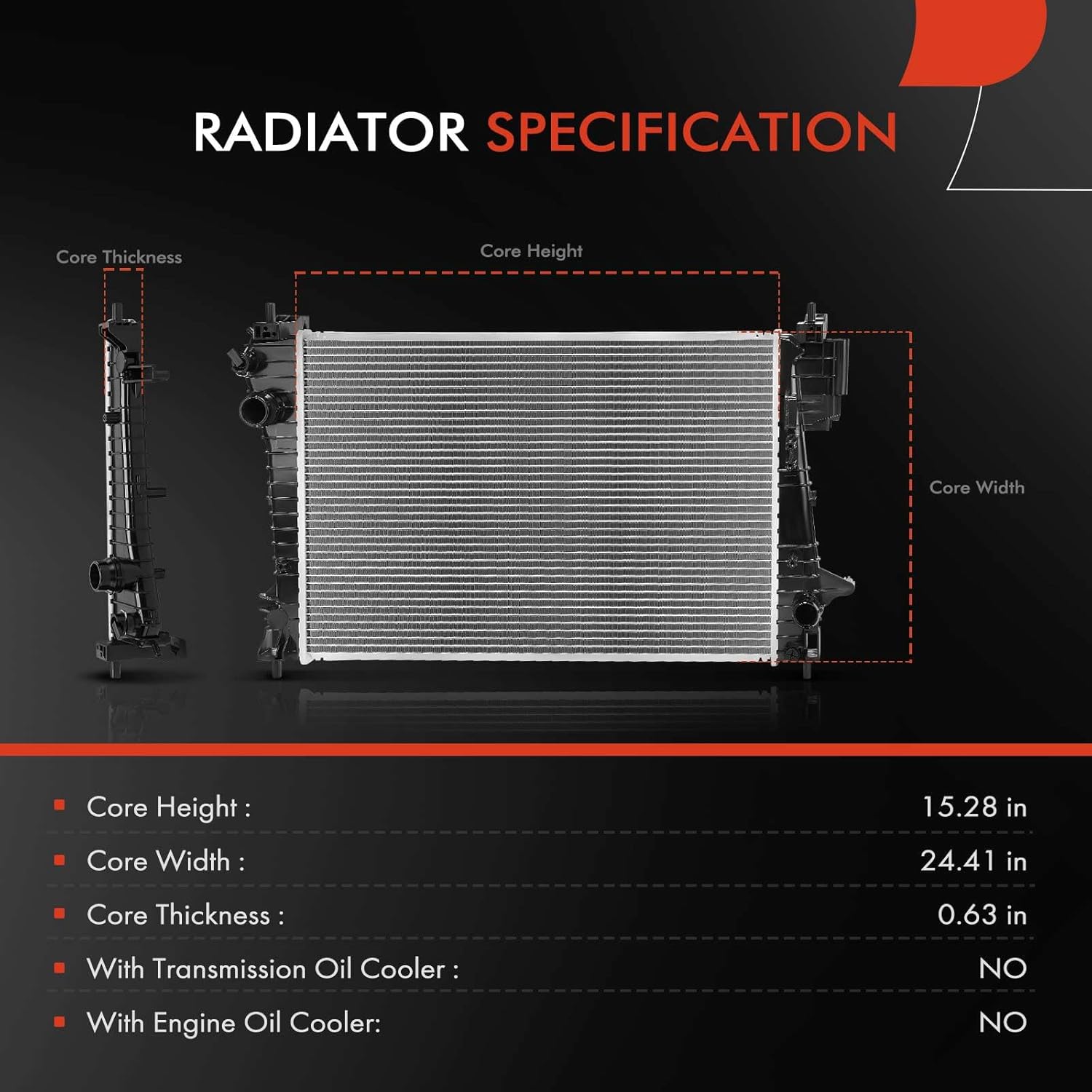 A-Premium Engine Coolant Radiator Assembly Compatible with Chevrolet Sonic 2012-2019, 1.4L, Manual Transmission, Replace# 95316048