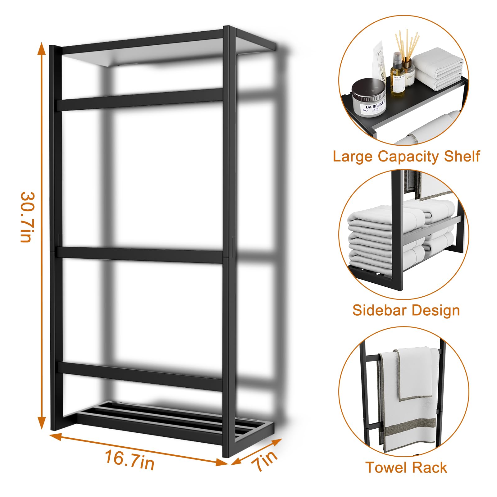 TCGMOQ Towel Rack Wall Mounted,Towel Holder, Blanket Ladder - Sturdy and Waterproof Bamboo 3-Layer Towel Racks for Bathroom,Living Room,Bedroom - Space-Saving Storage Solution
