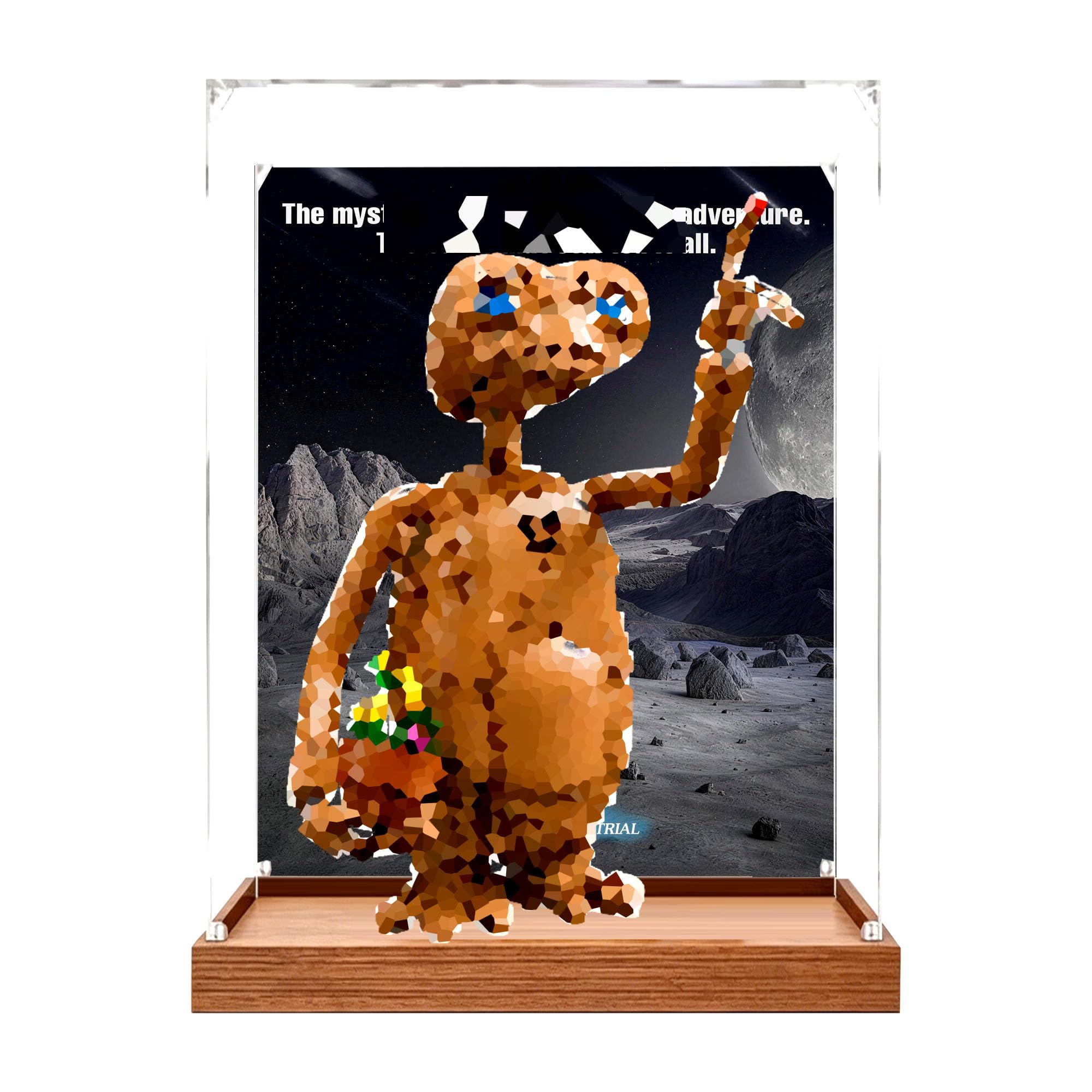 Acrylic Display Case for Le-go 21370 Alien Set,Clear Storage Box, Dustproof Protection Showcase (Display Box only, kit not Included) (Wood background 1)