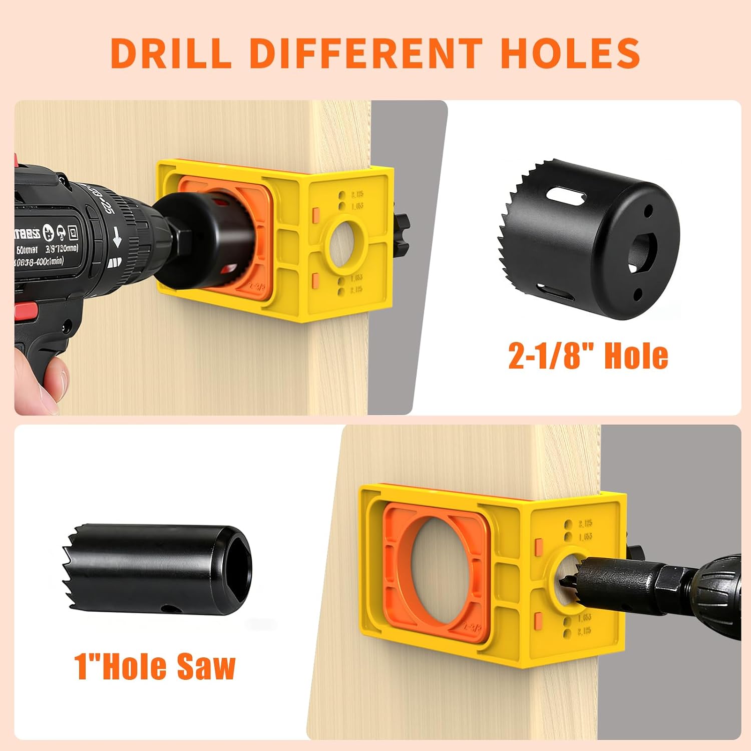Door Lock Installation Kit for 1-3/8” - 1-3/4” Thickness Wood Door, C-Clamp Design Door Lock Jig for with Guide Template, Door Lock Hole Saw, Carbon Steel