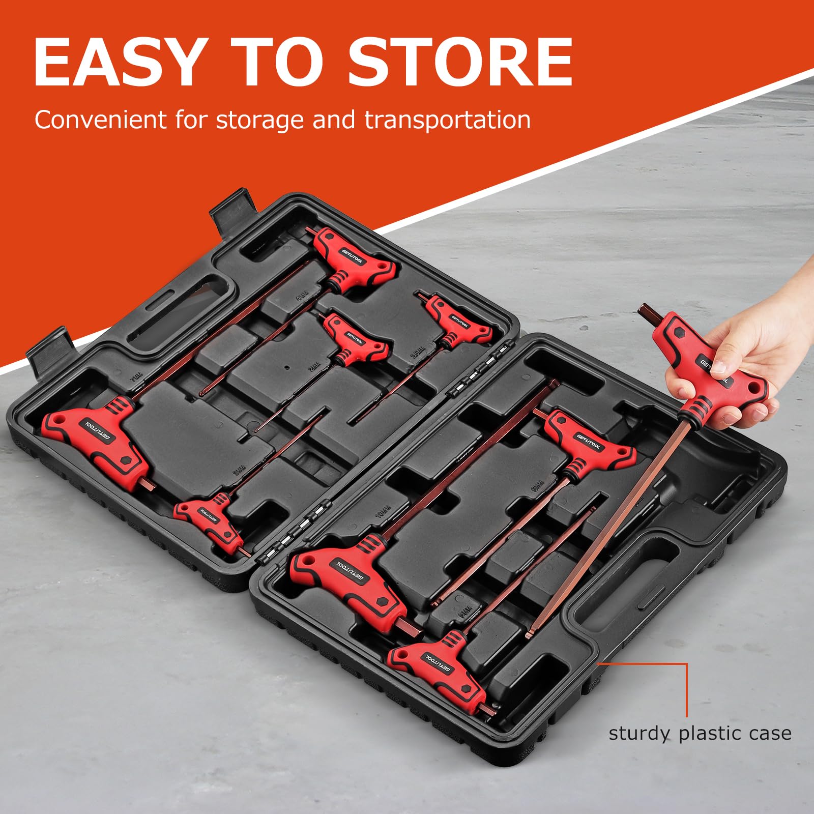 GETLIOTOOL 9pcs Llaves Allen Mango en T HX 2-10mm de Acero S2 Llaves Hexagonales Métricas Ergonómico Cabeza Esférica Brazo Largo para Reparaciones de Bricolaje