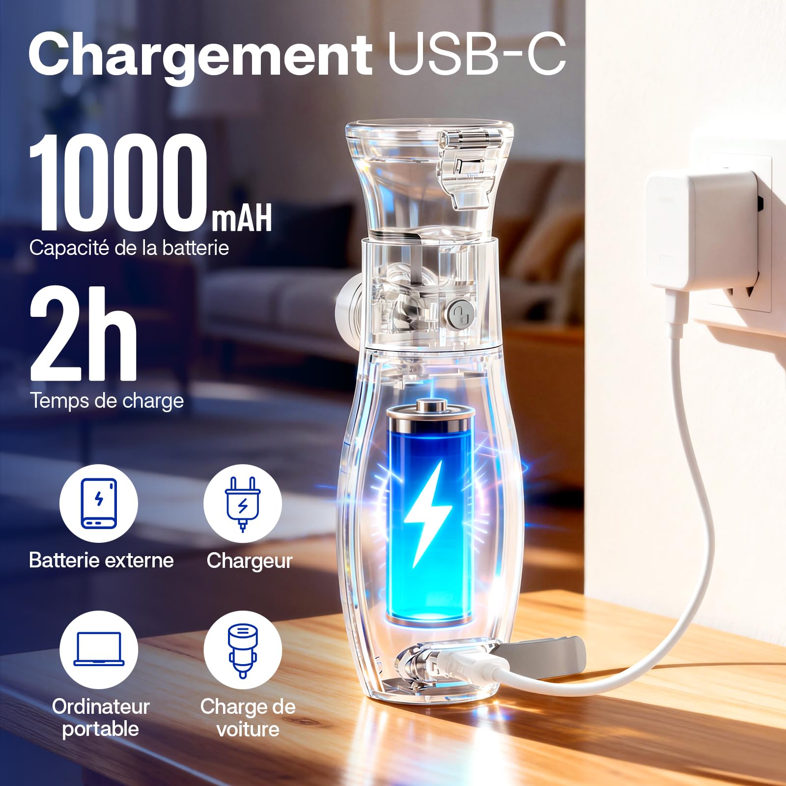 Portable Nébuliseur Pour Adulte Enfant bébé,Nébuliseur Affichage Numérique Silencieux Portable Inhalateur Electrique Aérosol Pour La Maison et Le voyage