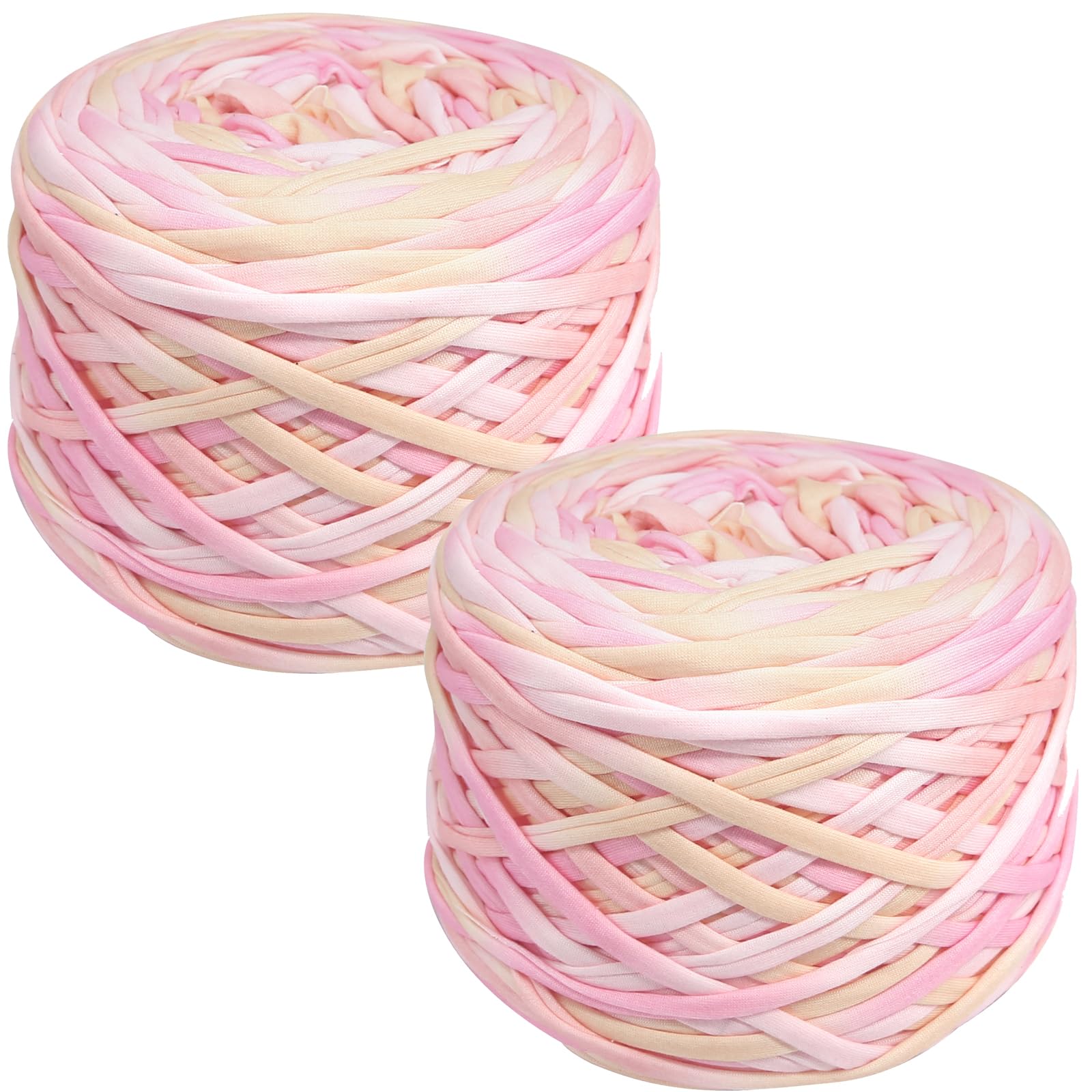 SIMEIQI 2 PCS 800g T-Shirt Yarn Elastic Fabric Crochet for DIY Knitting, 130 Yards Spaghetti Thick Knitting Yarn for Hand DIY Bag Basket Cushion Crocheting Projects,Home Decor (Peach) — image 1