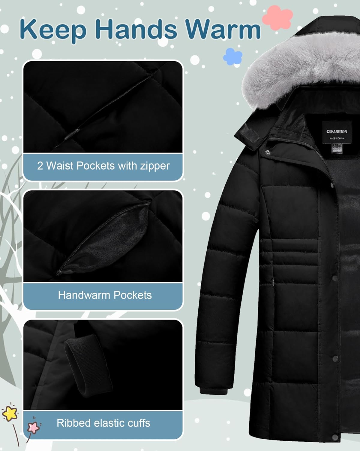 Girl's Winter Coats Kids Long Puffer Jacket Heavy Parka Warm Fleece Ski Outerwear with Removable Fur Hood - Image 5