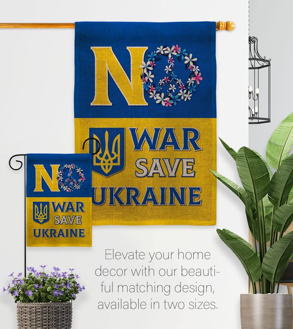 Breeze Decor No War, Save Ukraine Burlap Garden Flag Set Mailbox Hanger Support Cause House Decoration Banner Small Yard Gift Double-Sided, Made in USA