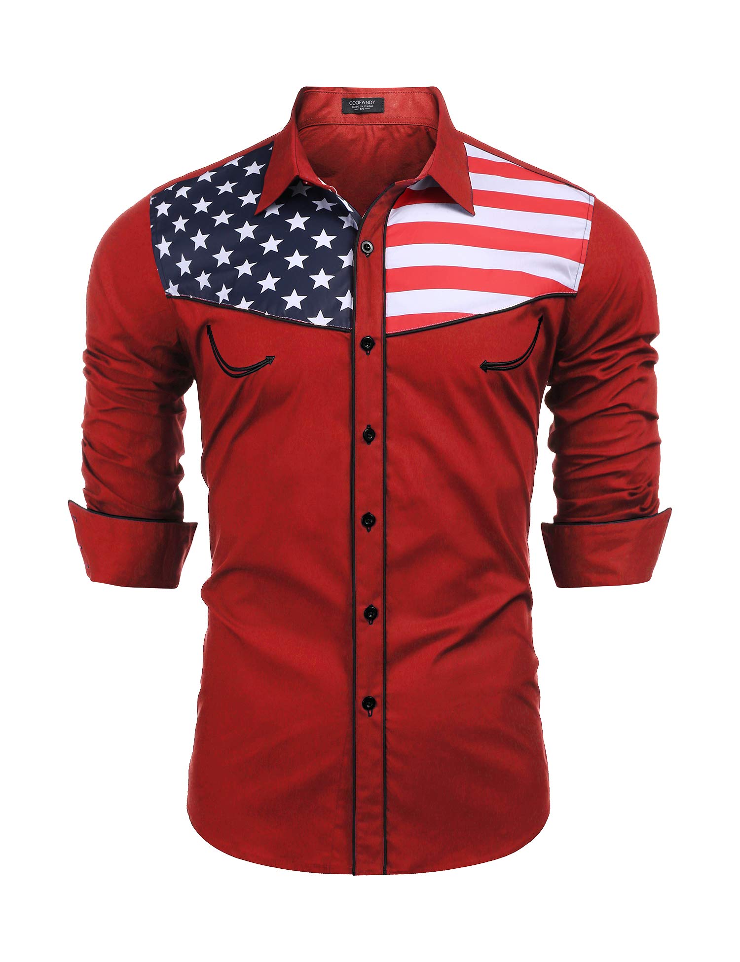 Men's Casual American Flag Button Down Shirts Slim Fit Long Sleeve Shirt