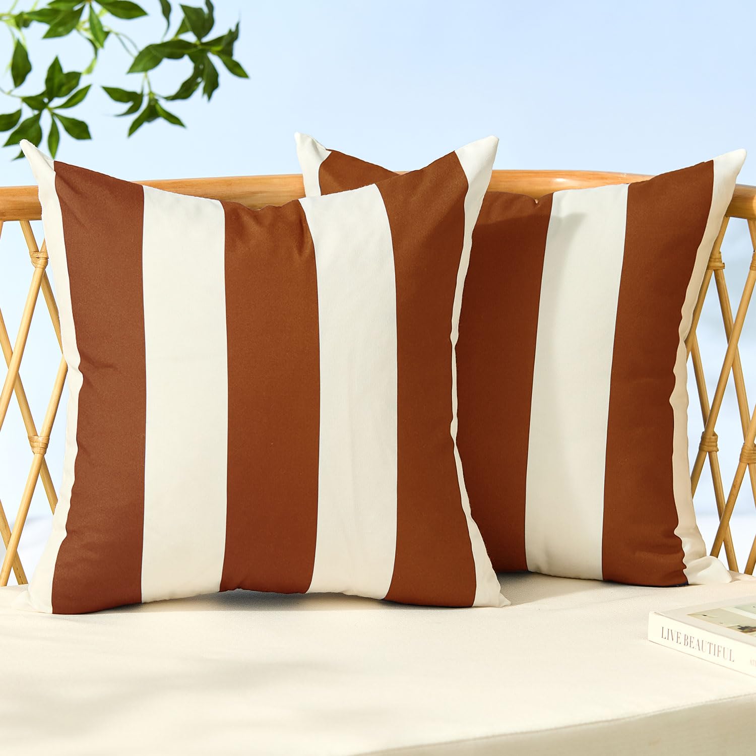 Allorry Outdoor Pillow Covers 18x18 Rust Striped Outdoor Decor JB007J18