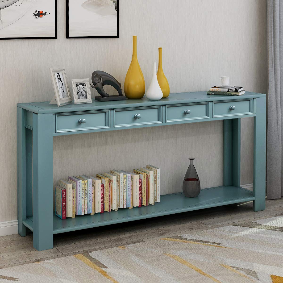 Buy LUMISOL 64" Long Console Table with 4 Drawers and Bottom Shelf