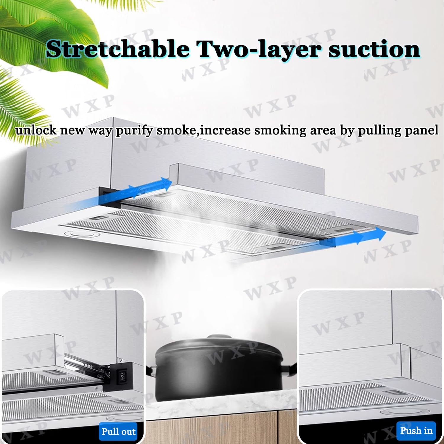 Campana Extractora Silenciosa,Campana Extractora Bajo Encimera,Campana Extractora Cocina,con Luz LED,Equipada con Filtración Tres Capas,para Diseño Cocina,70cm