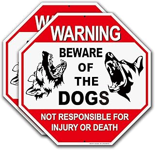 Beware of Dog Sign Reflective Highly Visible 12x12" Dog Warning Signs Beware of The Dogs Aluminum Warning Sign,2 Pack, Not Responsible for Injury Or Death , UV Protected and Weatherproof, Easy Mounting, Indoor/Outdoor Use for home, Business, Driveway Alert (A:10x10 - 2 pcs)