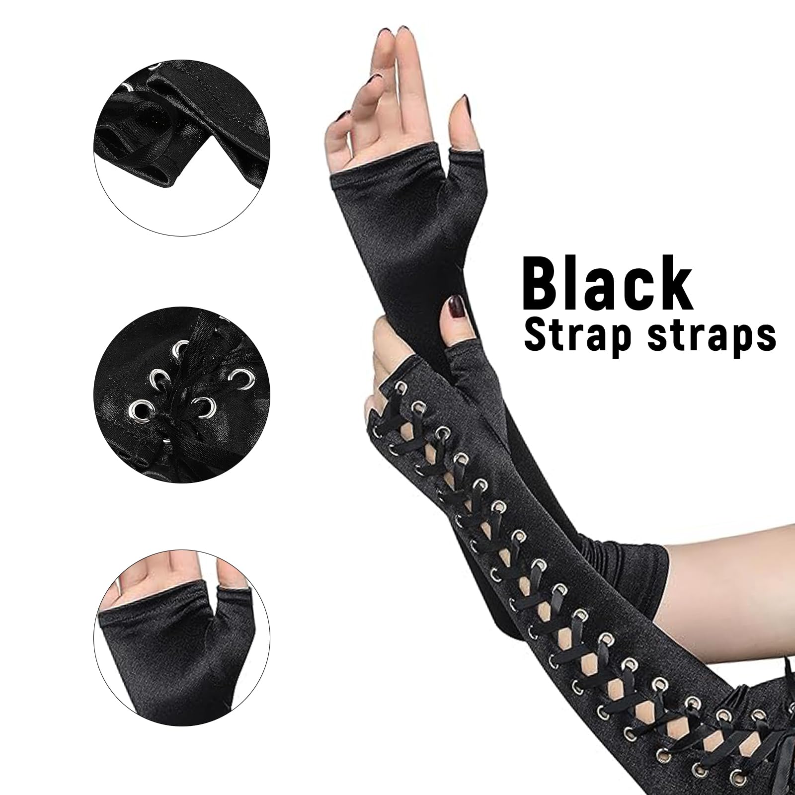 ASFWAGQ Steampunk Fingerless Gloves for Women Adjustable Long Gloves Costume Accessories for Evening Parties Balls, Cosplay - Image 3