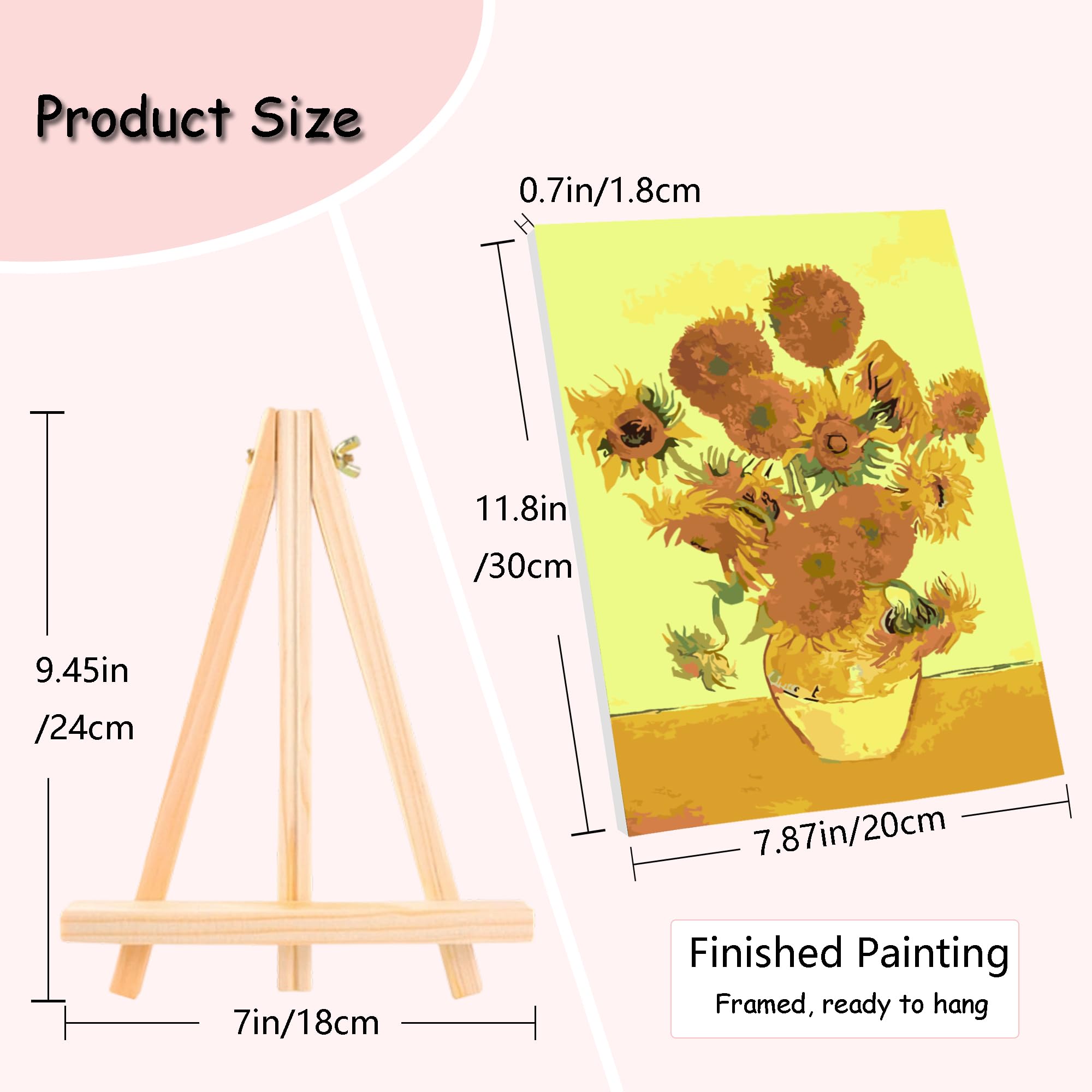 Fokenzary - Kit de pintura por números para adultos, manualidades, lienzo de «Café nocturno estrellado» con girasoles y albaricoques de Van Gogh, con caballete y pintura acrílica, con marco (20x30 - 5