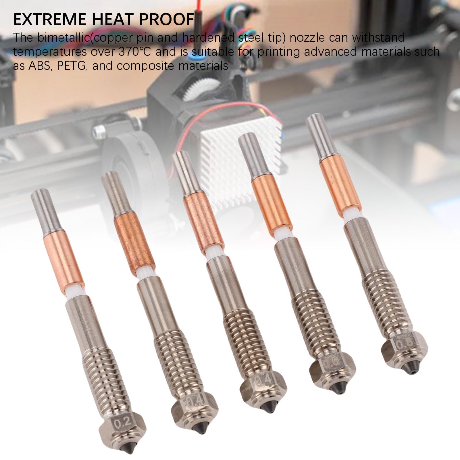 5 boquillas extrusoras bimetálicas para impresora 3D, desmontaje rápido boquillas resistentes al calor para impresora 3D QIDI Plus4, acero templado, aleación de cobre, cerámica de 0,2 mm, 0,4 mm, 0,6