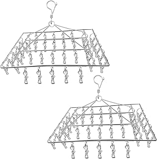 JNBGTU 2Pack Stainless Steel Sock Drying Metal Square Sock Hanger Sock Dryer with 40pegs Windproof Sock Dryer for Washing Line Sock Dryer Hanger Clothes Pegs Fit for Socks Underwear Baby Clothes