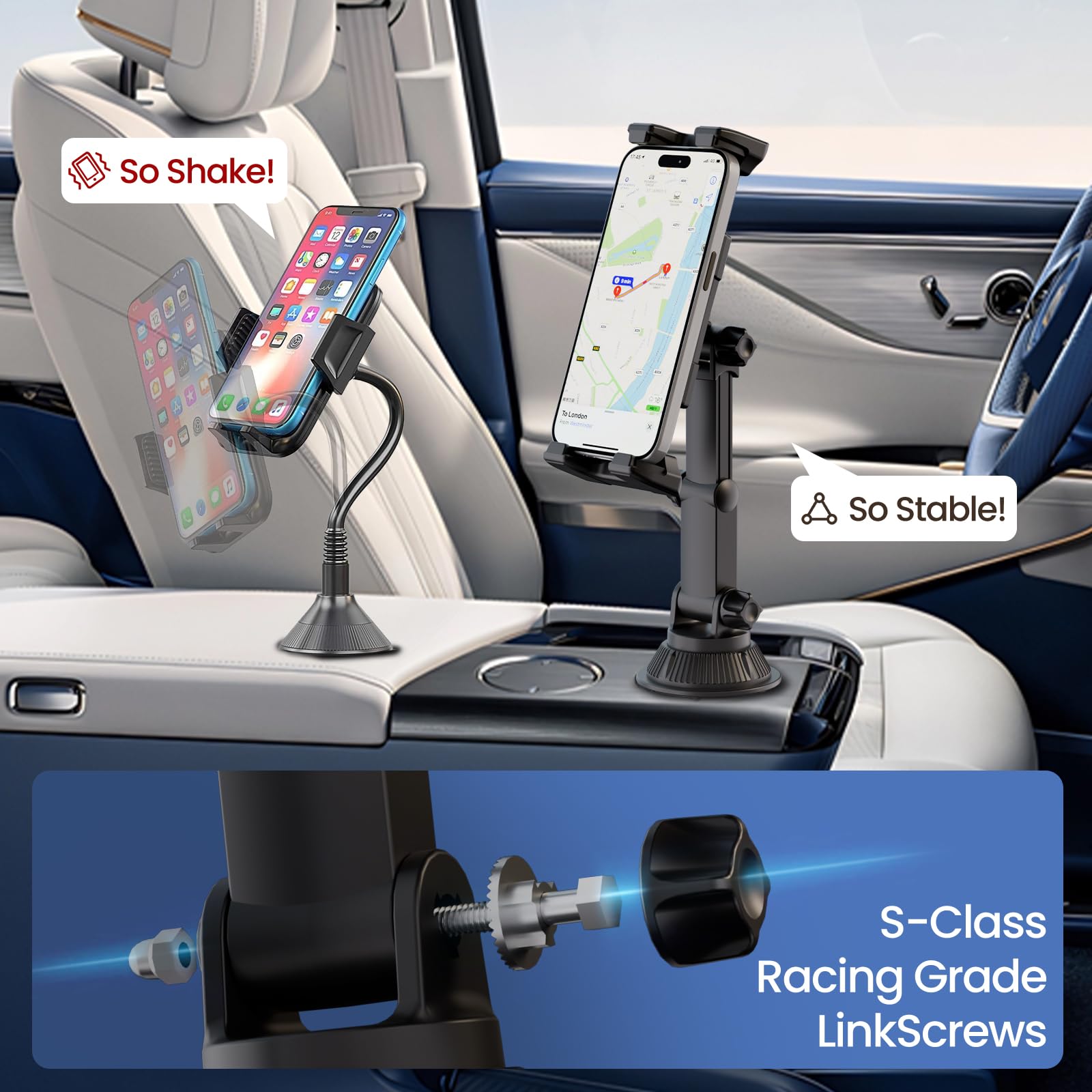 Support De Tablette Voiture Extensible OHLPRO - Pour IPad, Galaxy Tab, Smartphones 5 à 13", Fixation Porte-gobelet