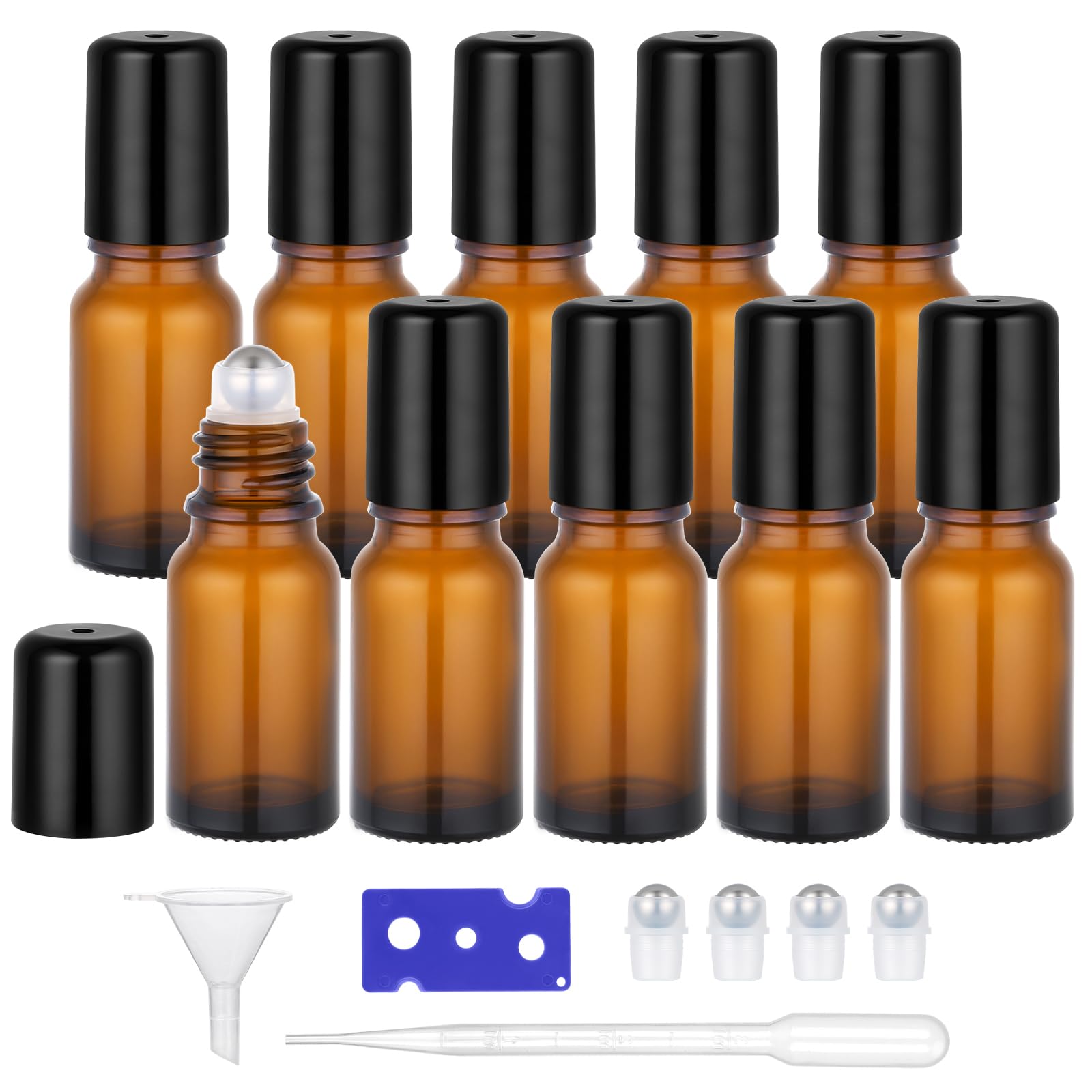 Segbeauty Flacon Roll on Vide en Verre, 10 Pezzi 10ml Bouteille à Rouleaux, Flacon Huile Essentielle Vide, Anti-UV, avec Billes en Acier Inoxydable, pour Voyage (Marron)