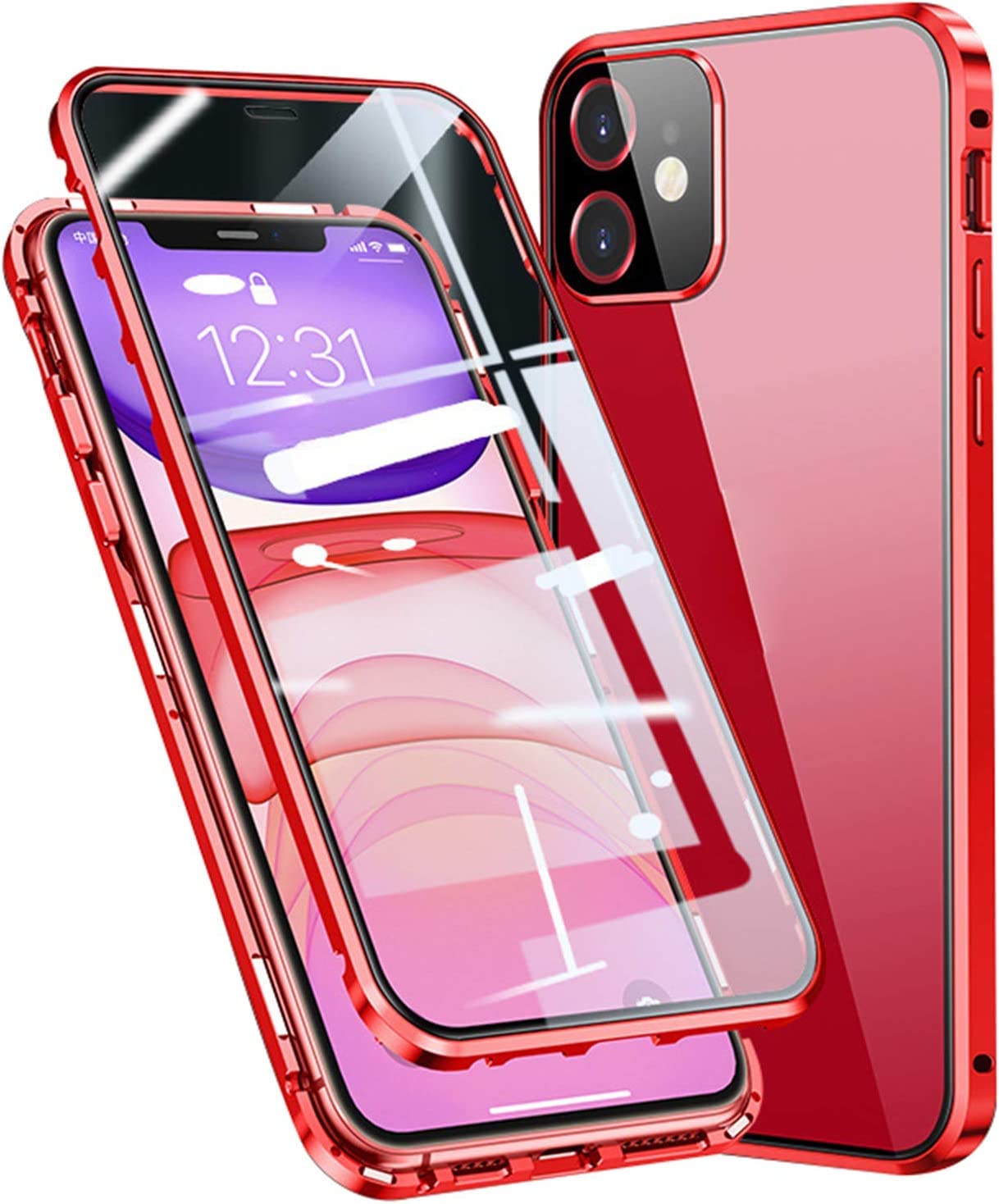 Coque magnétique iPhone 12 Pro rouge évite bris d'écran verre double face