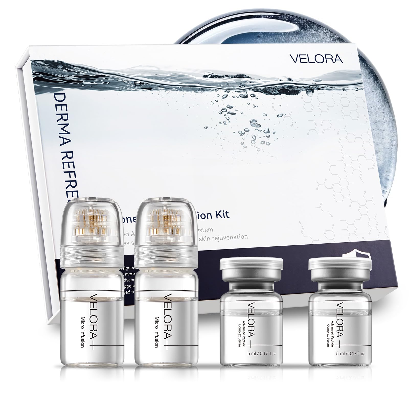 VELORA Micro Infusion System for Face - Hydrating Peptide & Hyaluronic Acid Serum Set, Skin-Smoothing Radiance Set with 0.25mm Stamp, At-Home Facial