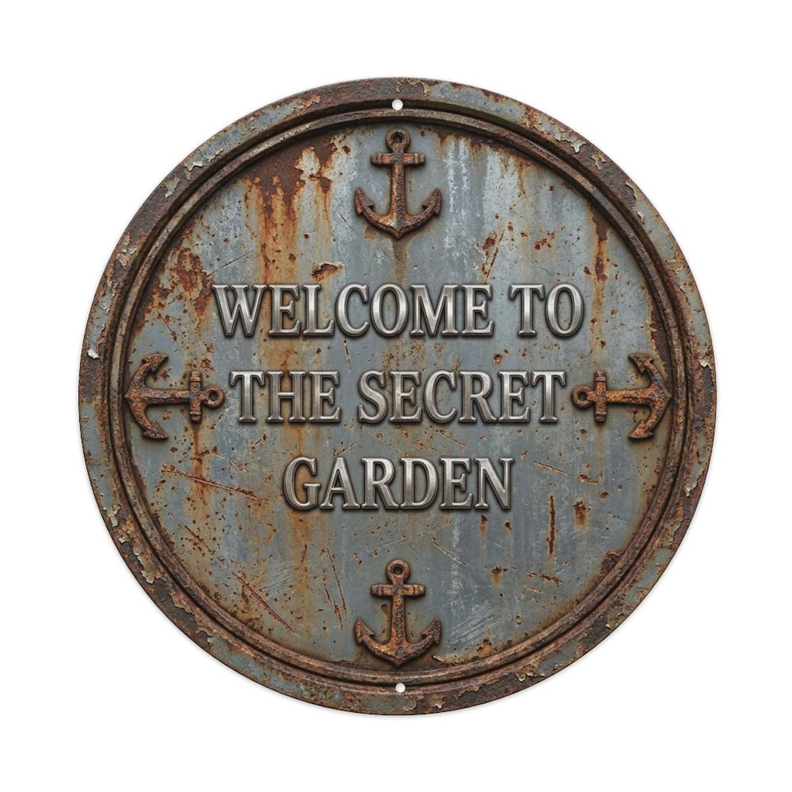 Vintage Welcome Secret Garden Iron Steel Corroded Metal Tin Sign