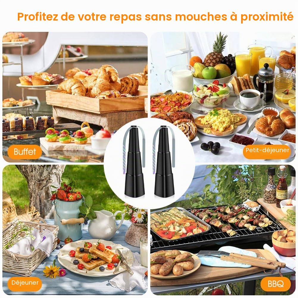 Ventilateur Anti-Mouche, 2Pcs Rechargeable Chasse Mouche de Table Répellante Fan Ventilateur Anti-moustiques pour Intérieurs Extérieurs, Maison Dîner, Pique-Nique et Barbecue, Noir