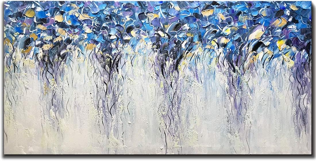 Yotree 24x48 Inch Paintings,Blue Dream - Simple Modern Style Abstract Canvas Art 3D Hand-Painted Abstract Artwork Acrylic knife painting Ready to Hand