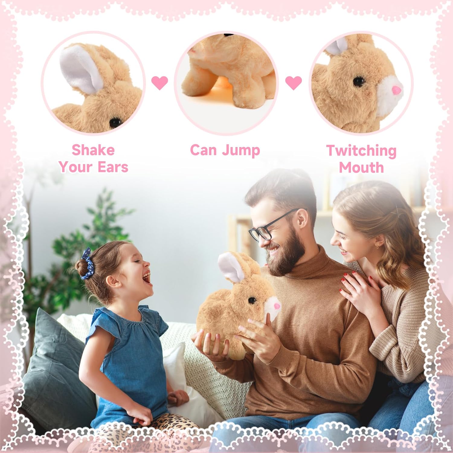 Hopping Rabbit Interactive Electronic Pet Plush Bunny Toy with Sounds and Movements Animated Walking Wiggle Ears Twitch Nose Gift for Toddlers Birthday, Brown - Image 3