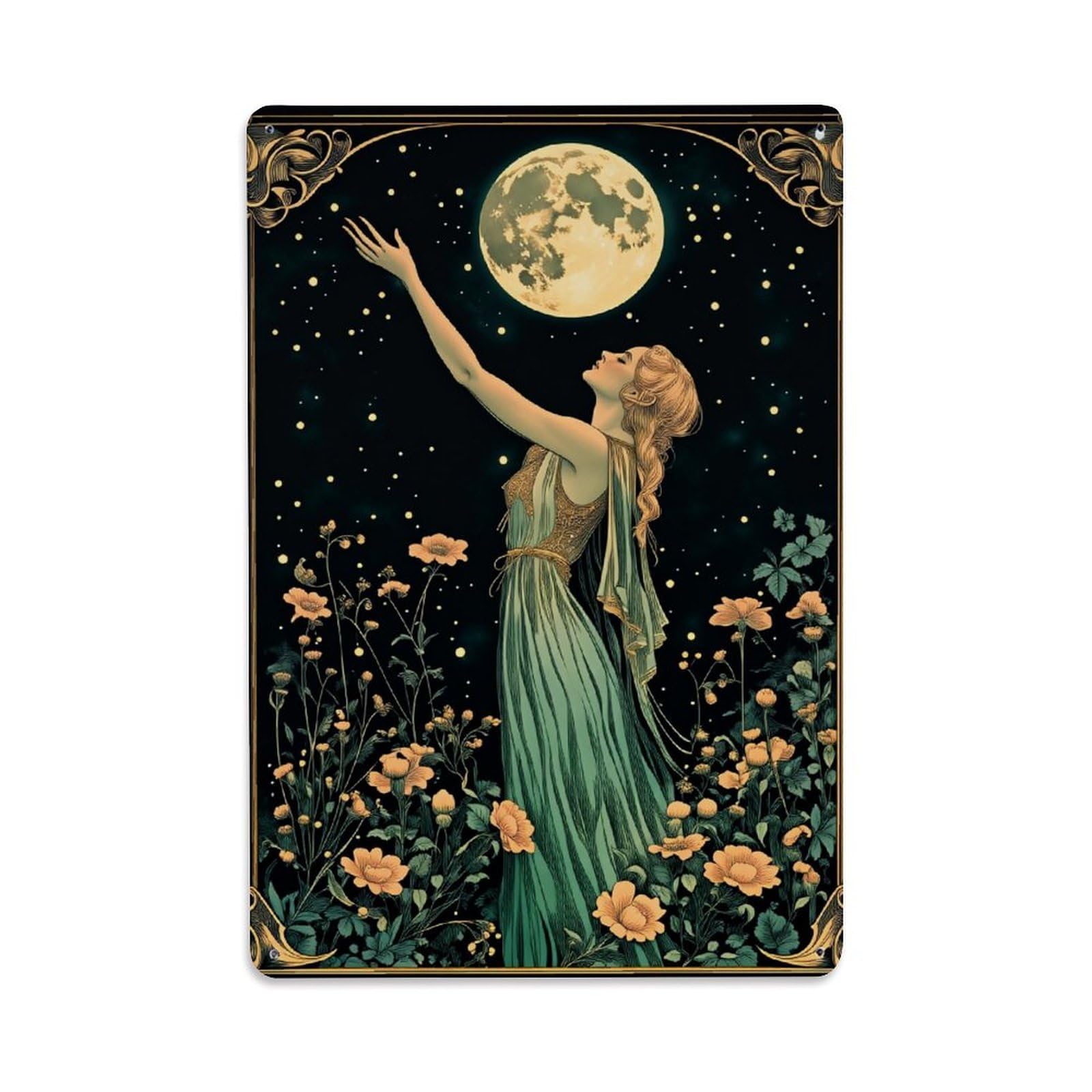 Moonlit Garden Goddess Reach Star Retro Metal Tin Sign, Vintage Decor Art Poster for Bar, Home, Man Cave, Kitchen, Laundry Room Gift 8x12Inch