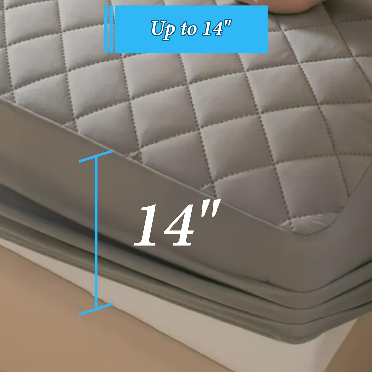 Waterproof Mattress Protector, Queen Size Cooling 3D Air Fabric Bed Pad Cover Noiseless with Deep Pocket 4"-14" Depth, Soft Breathable Dirt-Proof Bed Mattress Cover Washable (Navy Blue, King)