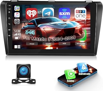 [2+64G] NHOPEEW Car Radio for Mazda 3 2004-2009 with Wireless Carplay and Android Auto, 9 Inch Touch Screen Android Car Stereo - DSP/GPS/WiFi/SWC/Bluetooth/Mirror Link + AHD Backup Camera