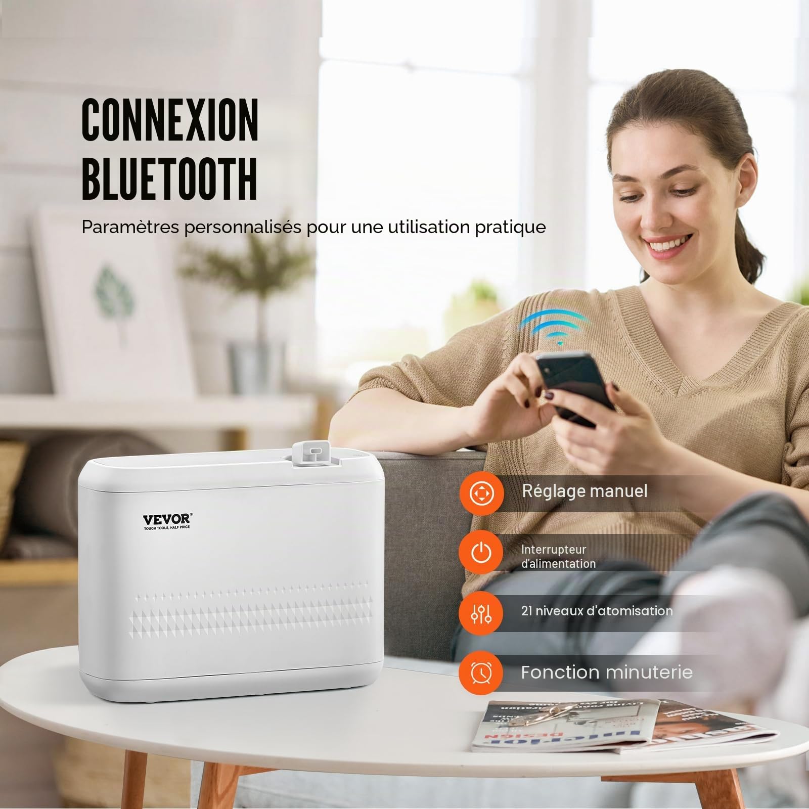 VEVOR Machine à air parfumé, diffuseur d'huiles essentielles Intelligent Bluetooth 850 ML, diffuseur de Parfum CVC sans Eau air Froid, Machine de Diffusion d'aromathérapie pour Maison, Bureau, hôtel