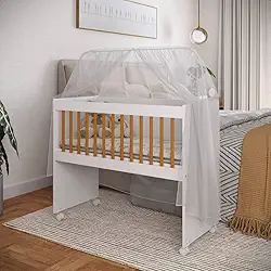 Mini Berço Infantil Com Rodinhas Colchão Impermeável Criança Certificado Inmetro (Branco/Freijó)