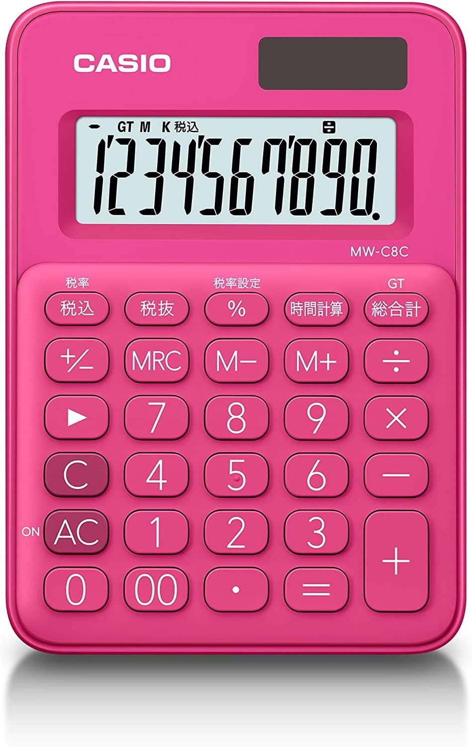 CASIO MW-C8C-RD-N Colorful Calculator, Vivid Pink, 10 Digit Mini Just Type