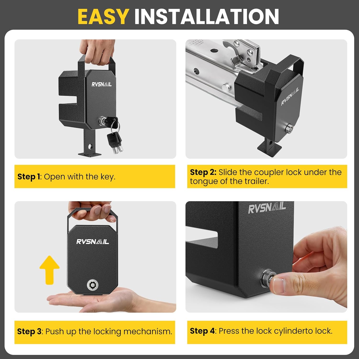 Trailer Hitch Lock - Heavy-Duty Trailer Coupler Lock for 2 5/16", 2" Couplers, Anti-Theft Steel Core with Handle for RV, Camper, Trailer, Boat, Caravan