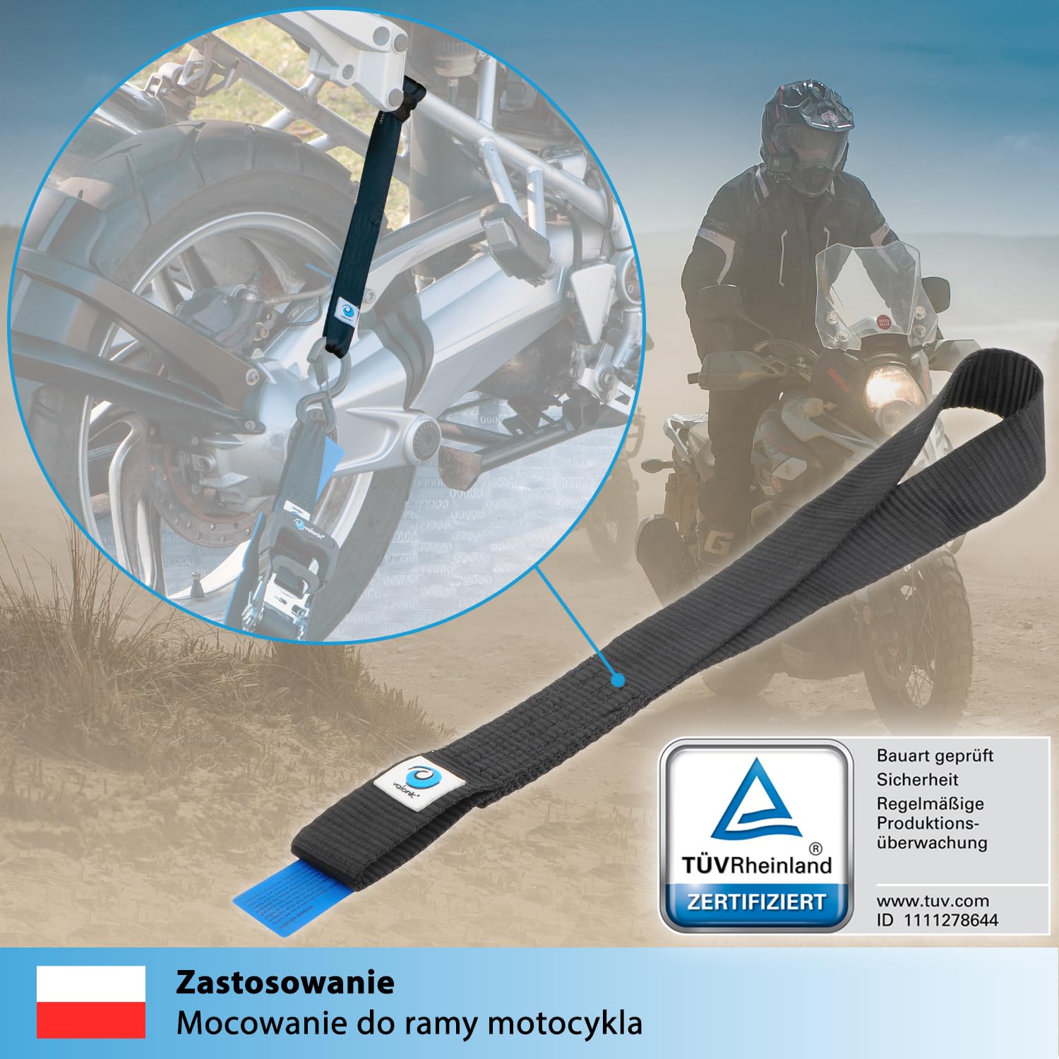 valonic CONDOR - 2X Pętle mocujące, 45cm, 35mm, 1750Kg, TÜV Rheinl. Certyfikat EN 12195-2 - czarny, szlufki do transportu motocykli, pas mocujący, pasy mocujące, samochód, pętla mocująca