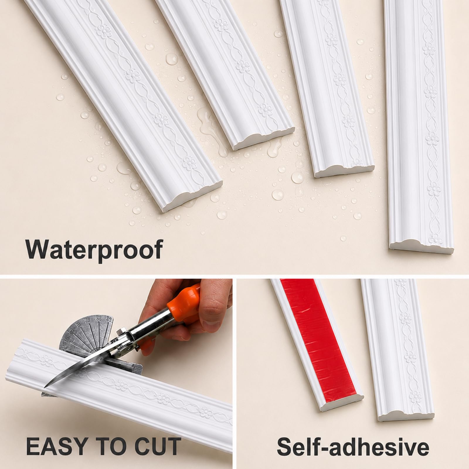 Modanatura Adesiva per Pareti Modanature in PVC Decorative Flessibile per DIY Specchi Porta Armadi, Bianco W 8cm,L 1m
