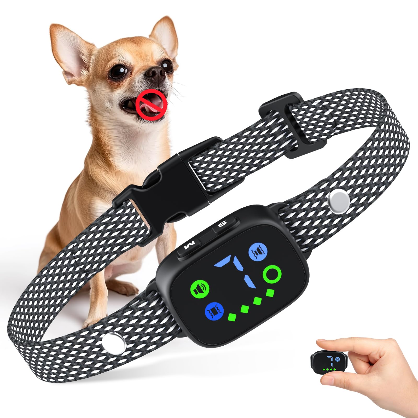 Collar de ladridos para perros grandes, medianos y pequeños, dispositivo antiladridos para perros, collar inteligente recargable con 7 sensibilidades ajustables, collar compacto para interiores y