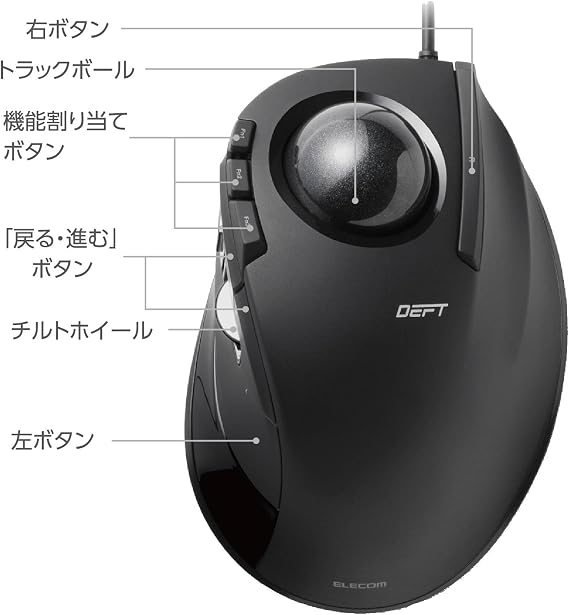 Elecom M-DT2URBK USB Mouse Wired Trackball Index Finger 8 Buttons Black