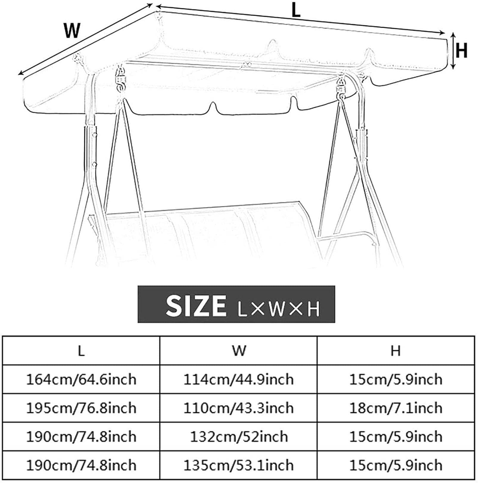 Auvent de rechange imperméable pour balancelle 3 places en tissu Oxford 210D résistant aux UV pour balancelle de jardin, terrasse, toit de balançoire, facile à installer