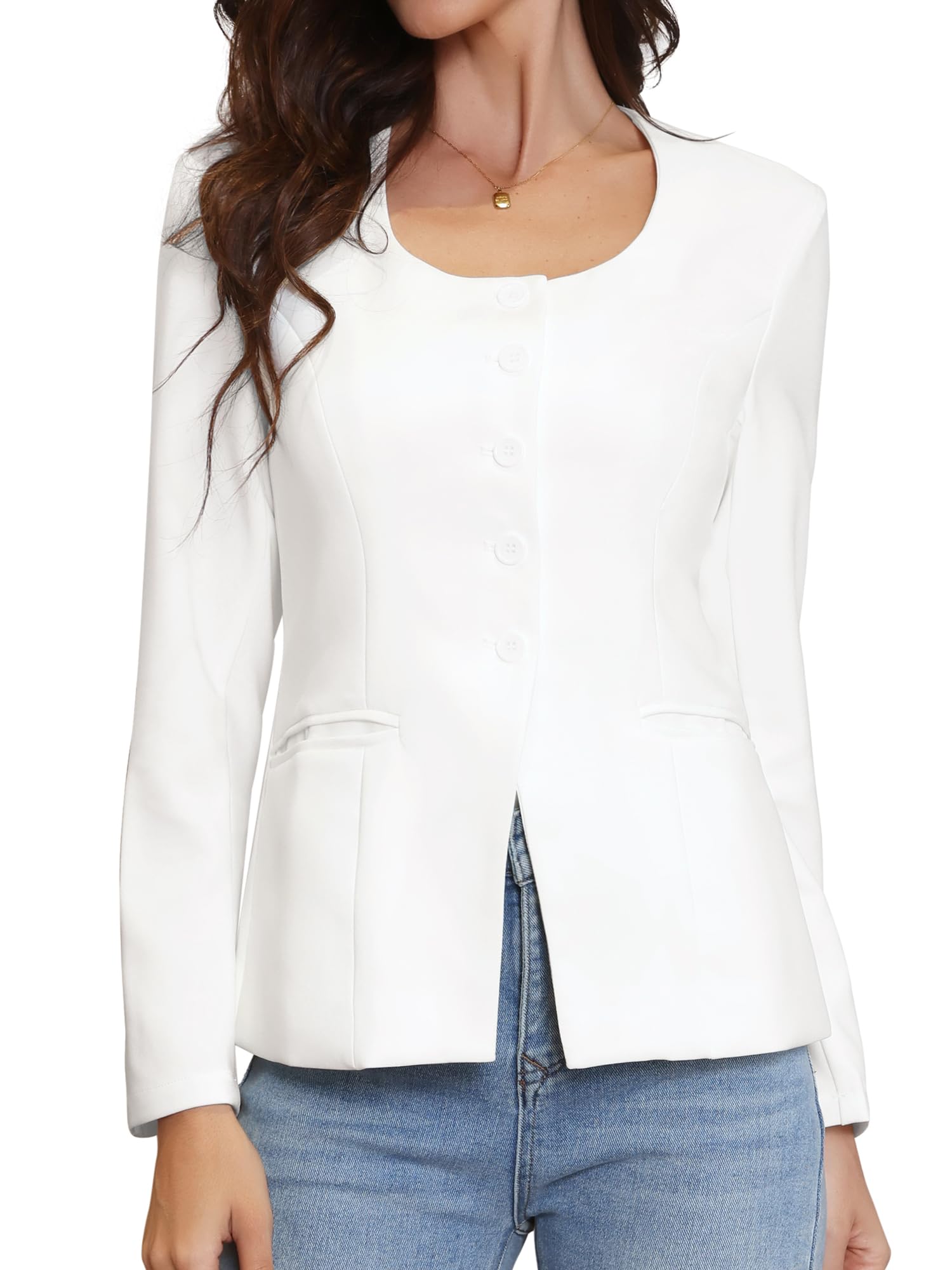 Allegra K Blazers for Women Button Down Scoop Neck Split Hem Business Casual Work Fitted Blazer Jackets
