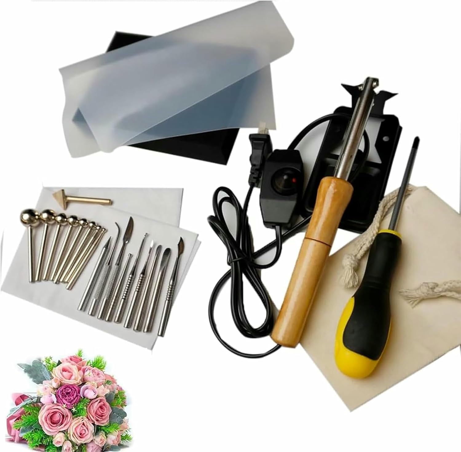 Artificial Flower Ironing Machine, Handmade Flower Making Machine with 18 Ironing Spatulas, Adjustable Temperature, Anti-scalding Stand, for Handmade Flowers