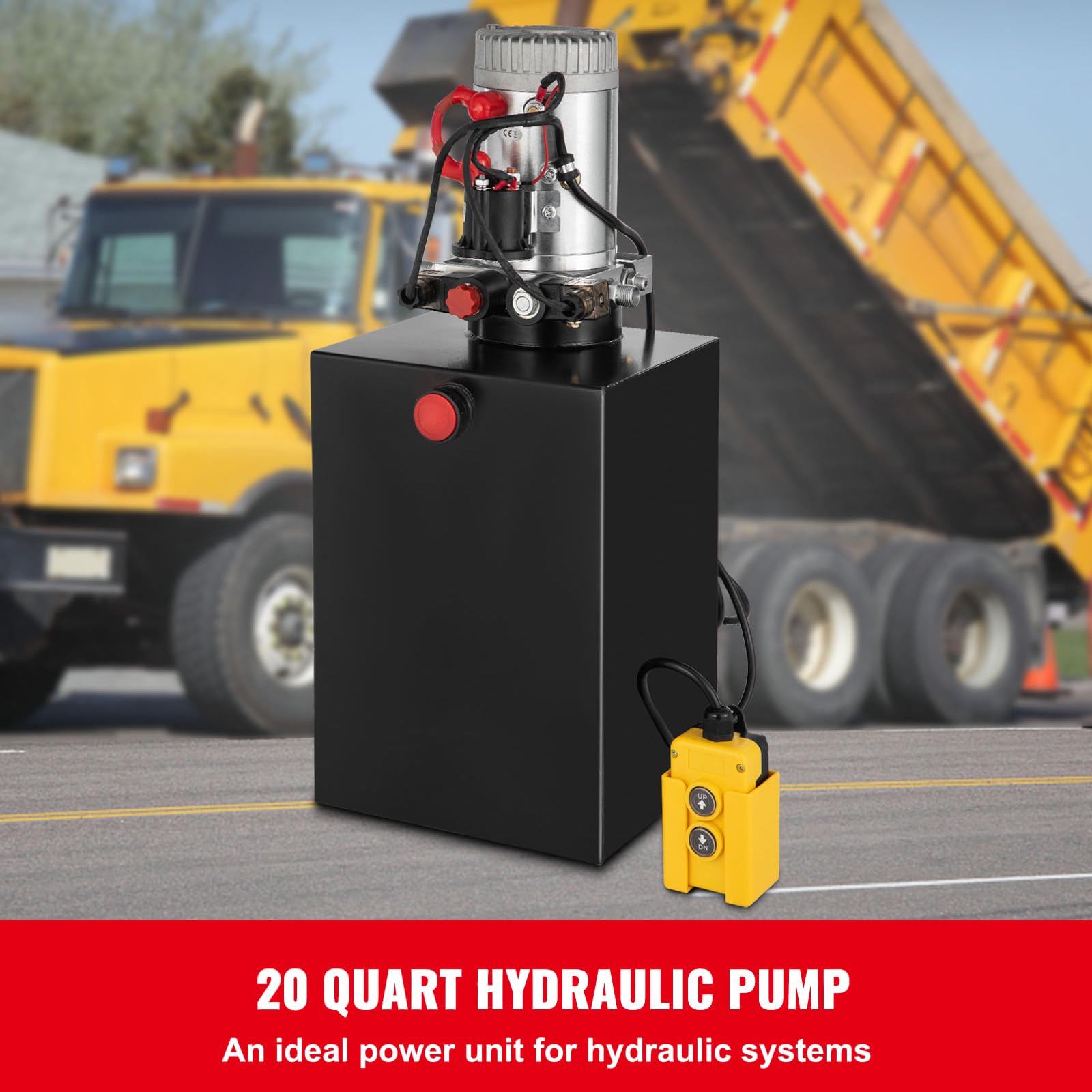 Happybuy Hydraulic Pump, 20 Quart Electric Hydraulic Pump, Double Acting Metal Reservoir, Ideal for Dump Trailer Applications