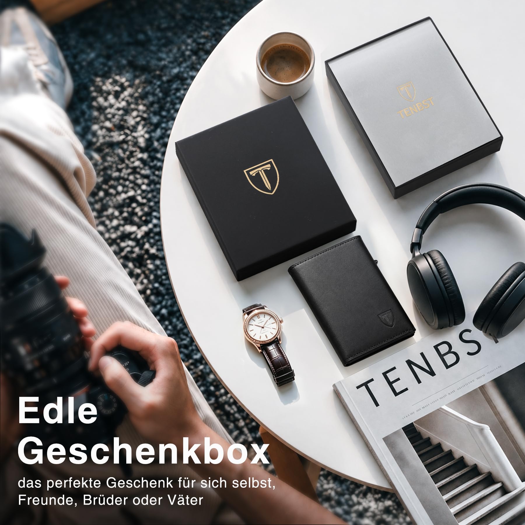 TENBST Hochwertige Geldbörse Herren, Exklusives Slim Wallet mit Münzfach & RFID Schutz, luxuriöses Leder Portmonee Herren, 8 Fächer für Kreditkarten, Elegantes Kartenetui, edle Geschenke für Männer