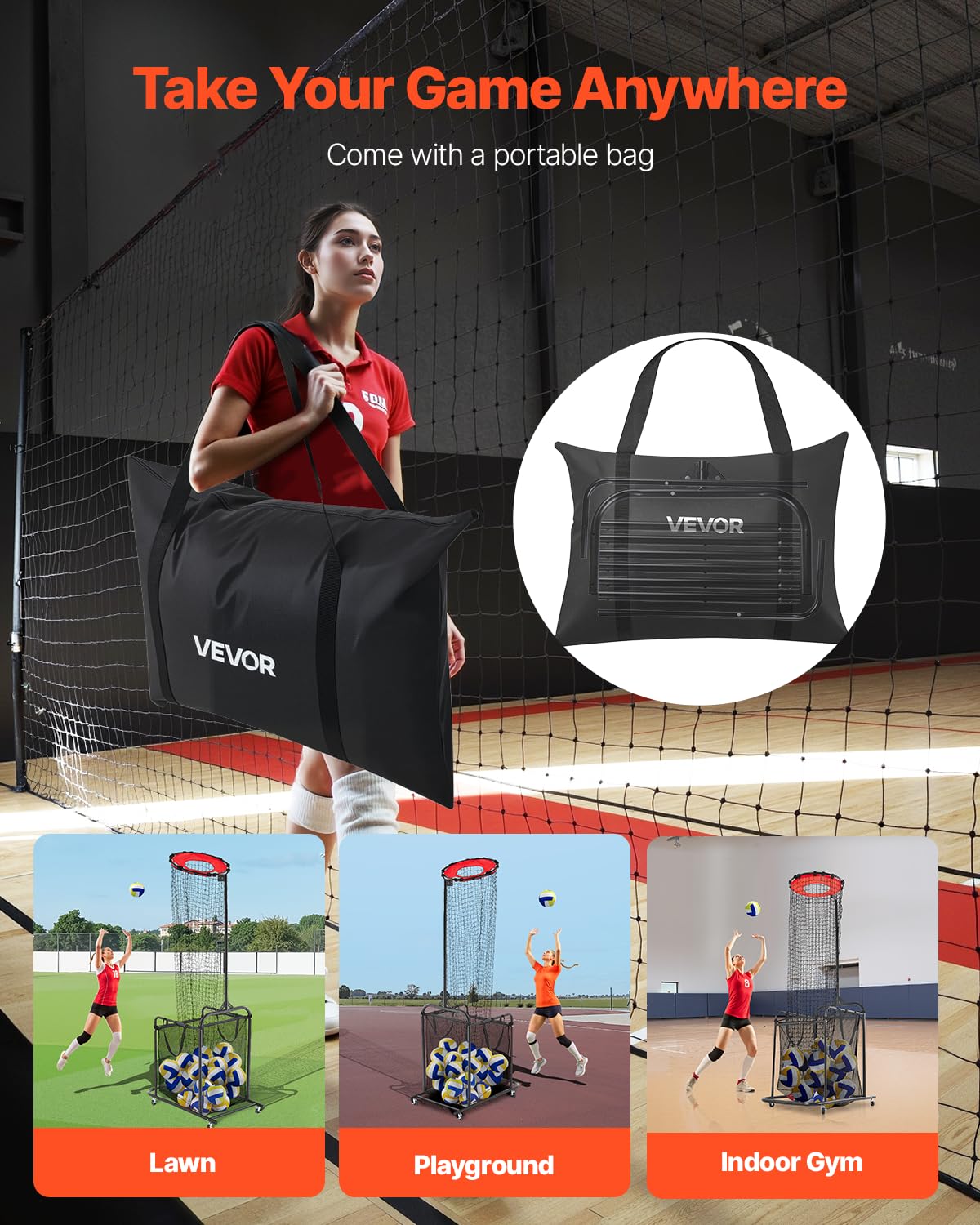 VEVOR Sistema di rete per allenamento pallavolo, 8 x 11/3,7 x 3,4 m/pratica di lancio/pratica di picchietto/14 rete, stazione a rete portatile, facile da installare, per interni ed esterni, rete per