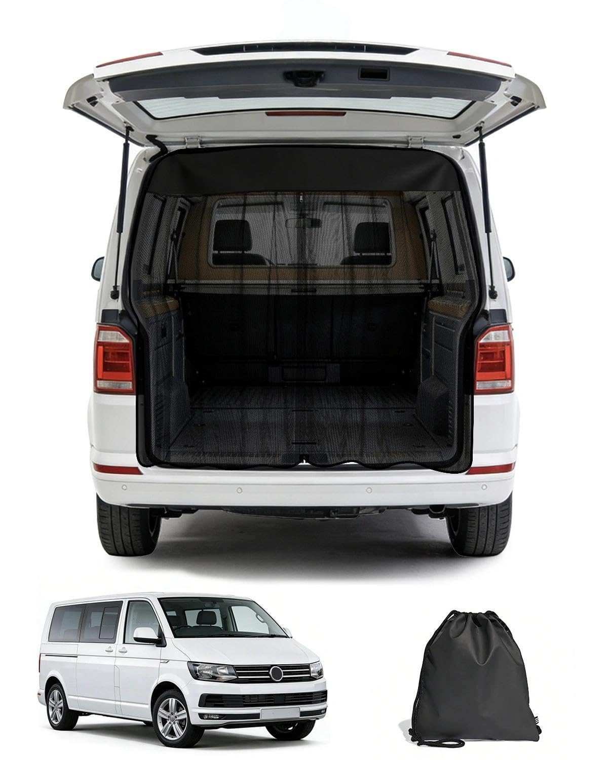 Moustiquaire pour hayon VW T5 T6, 155 x 170 cm, avec fermeture éclair et aimants pour protection solaire et protection contre la poussière, idéale pour le camping, la nuit en voiture et la