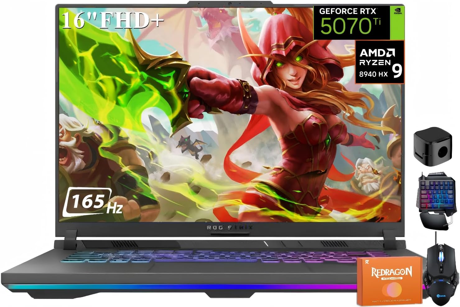 ASUS ROG Strix G16 Gaming Laptop, 16" FHD+ 165Hz/3ms 100% sRGB, AMD Ryzen 9 8940HX (Turbo 5.3GHz), GeForce RTX 5070 Ti 12GB GDDR7, 32 GB DDR5, 1 TB SSD, Wi-Fi 6E, RGB Backlit Keyboard, Windows 11 Pro
