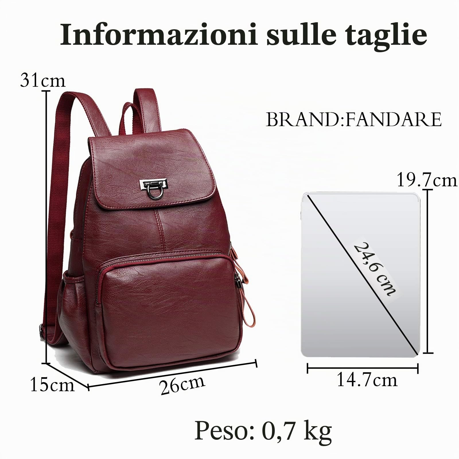 FANDARE Vera Pelle Zaino Donna Moda Zaini Impermeabile Zainetto Backpack per Università Scuola Viaggio Lavoro Shopping Zaino Wine Red