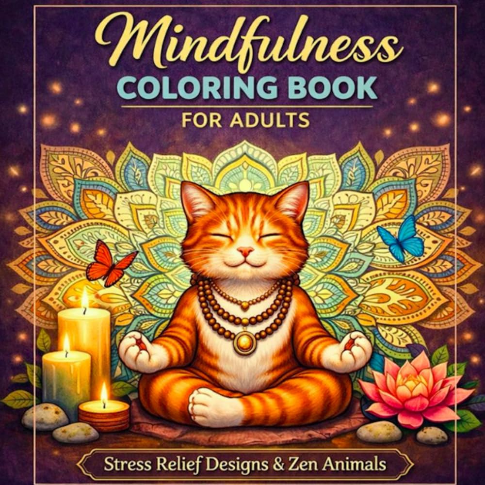 Mindfulness Coloring Book for Adults: Stress Relief Designs, Cozy Meditation Art & Zen Animals